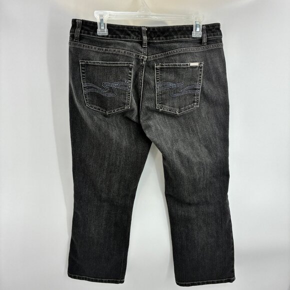 White House Black Market Women's Cropped Flare Jeans Black 10 Stretch - Picture 3 of 6